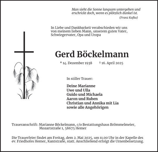 Traueranzeige von Gerd Böckelmann von Tageszeitung