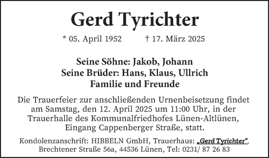 Traueranzeige von Gerd Tyrichter von Tageszeitung