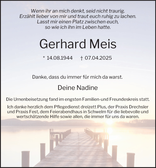 Traueranzeige von Gerhard Meis von Tageszeitung