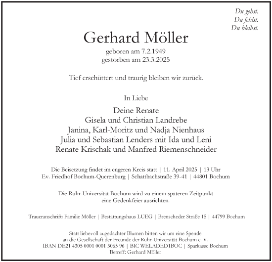 Traueranzeige von Gerhard Möller von Tageszeitung