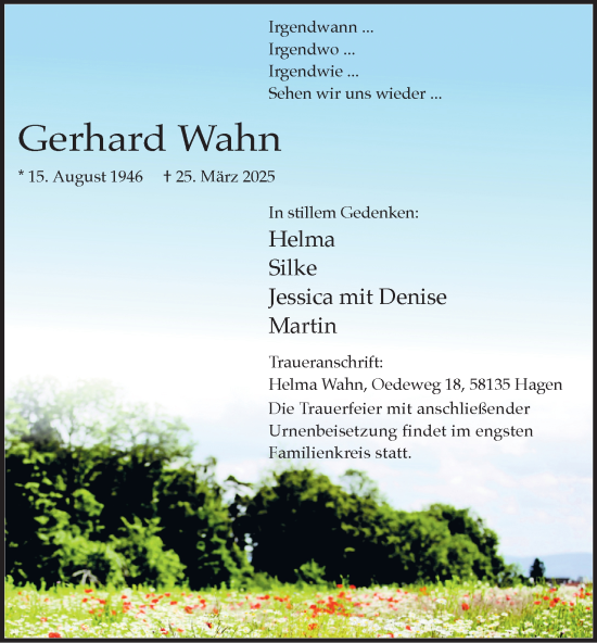 Traueranzeige von Gerhard Wahn von Tageszeitung