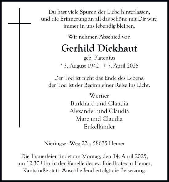 Traueranzeige von Gerhild Dickhaut von Tageszeitung