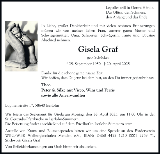 Traueranzeige von Gisela Graf von Tageszeitung