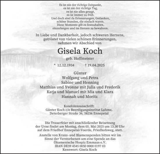 Traueranzeige von Gisela Koch von Tageszeitung