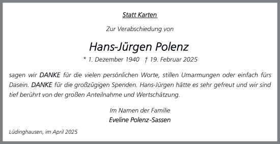 Traueranzeige von Hans-Jürgen Polenz von Tageszeitung