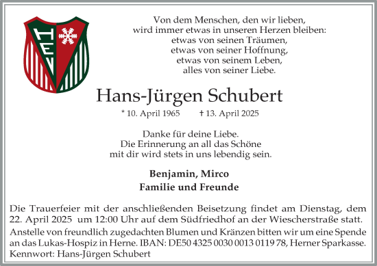 Traueranzeige von Hans-Jürgen Schubert von Tageszeitung