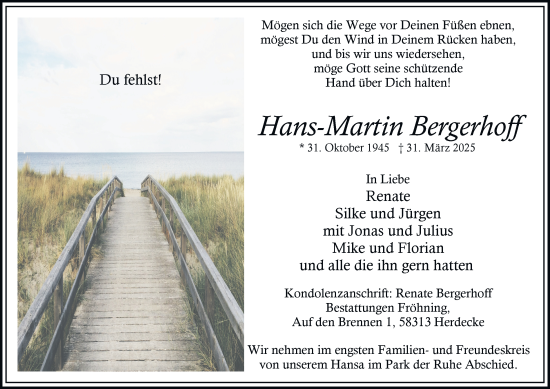 Traueranzeige von Hans-Martin Bergerhoff von Tageszeitung