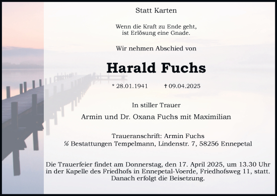 Traueranzeige von Harald Fuchs von Tageszeitung