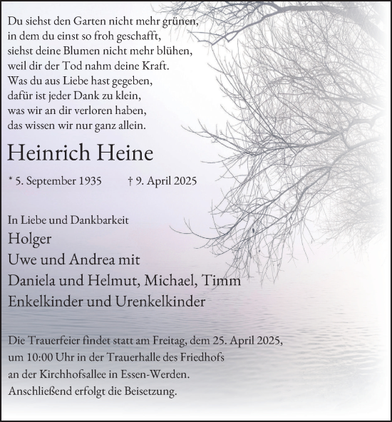 Traueranzeige von Heinrich Heine von Tageszeitung
