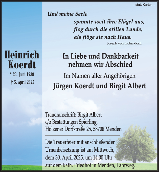 Traueranzeige von Heinrich Koerdt von Tageszeitung