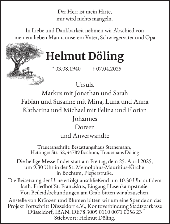 Traueranzeige von Helmut Döling von Tageszeitung