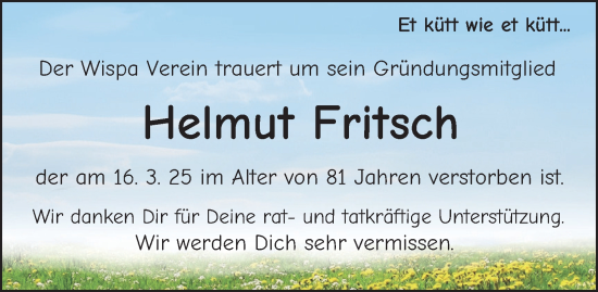 Traueranzeige von Helmut Fritsch von Tageszeitung
