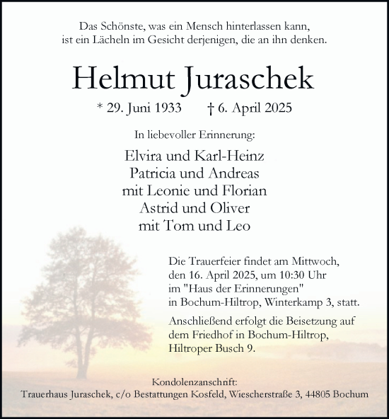Traueranzeige von Helmut Juraschek von Tageszeitung