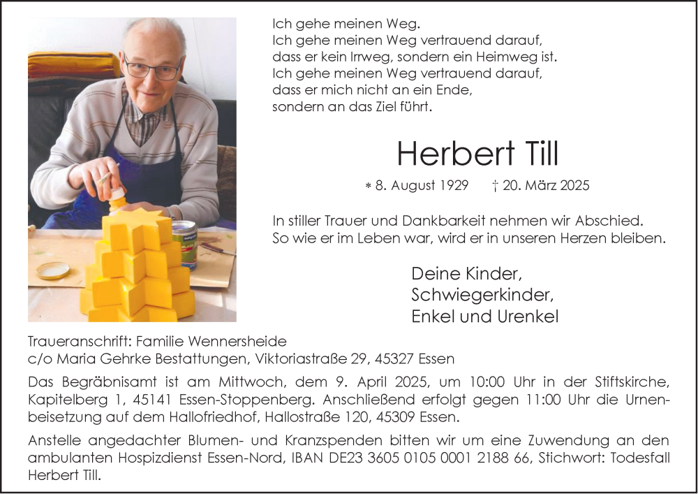  Traueranzeige für Herbert Till vom 05.04.2025 aus Tageszeitung