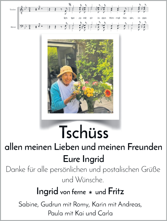 Traueranzeige von Ingrid  von Tageszeitung
