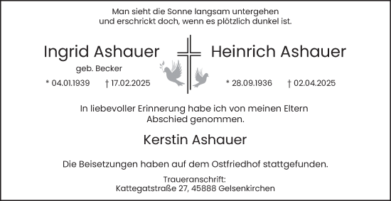 Traueranzeige von Ingrid und Heinrich Ashauer von Tageszeitung