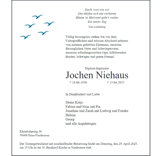 Traueranzeige von Jochen Nichaus von Tageszeitung