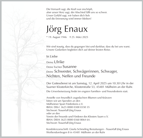 Traueranzeige von Jörg Enaux von Tageszeitung
