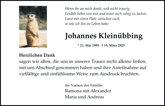 Traueranzeige von Johannes Kleinübbing von Tageszeitung