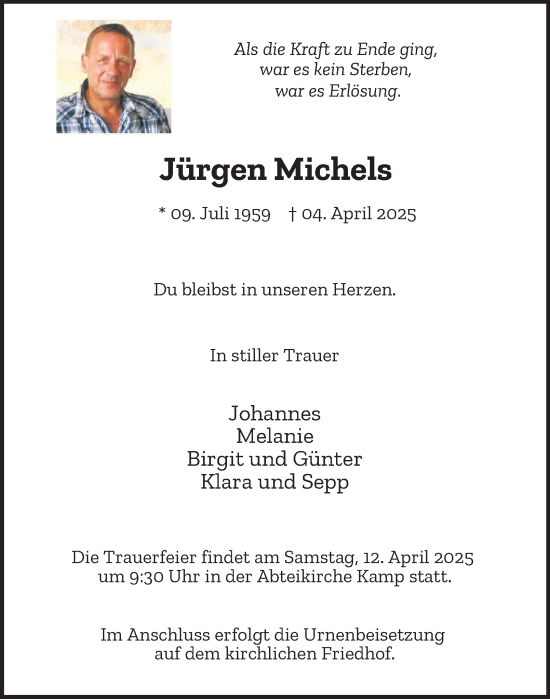 Traueranzeige von Jürgen Michels von Tageszeitung