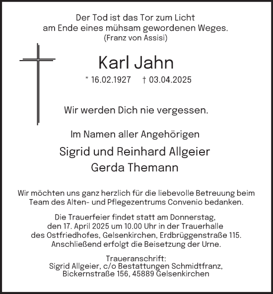 Traueranzeige von Karl Jahn von Tageszeitung