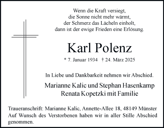 Traueranzeige von Karl Polenz von Tageszeitung