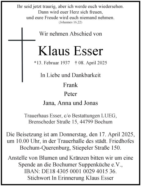 Traueranzeige von Klaus Esser von Tageszeitung