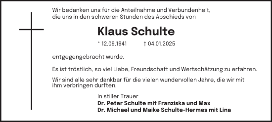 Traueranzeige von Klaus Schulte von Tageszeitung