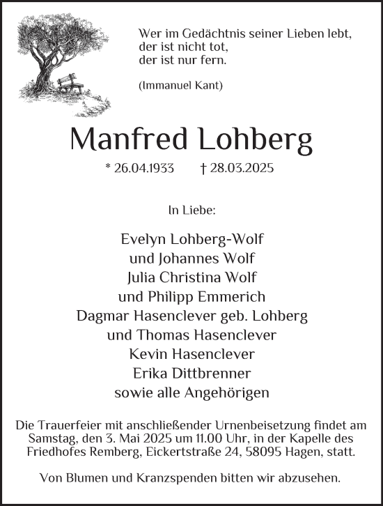 Traueranzeige von Manfred Lohberg von Tageszeitung