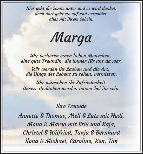 Traueranzeige von Marga  von Tageszeitung