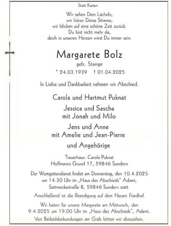 Traueranzeige von Margarete Bolz von Tageszeitung