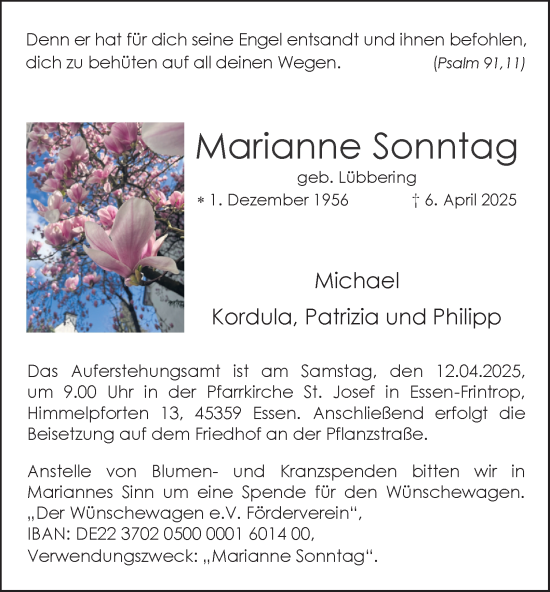 Traueranzeige von Marianne Sonntag von Tageszeitung