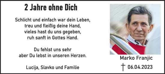 Traueranzeige von Marko Franjic von Tageszeitung