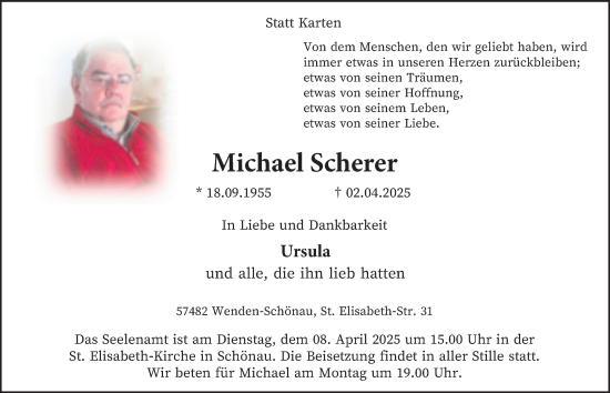 Traueranzeige von Michael Scherer von Tageszeitung