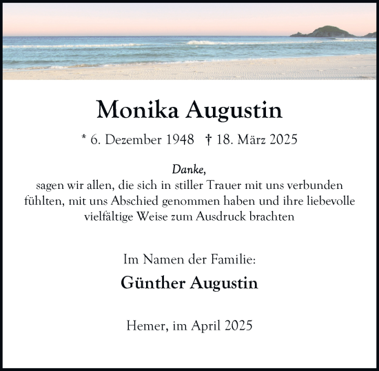 Traueranzeige von Monika Augustin von Tageszeitung