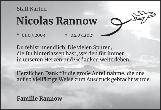 Traueranzeige von Nicolas Rannow von Tageszeitung
