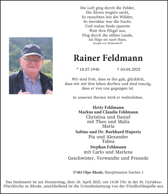 Traueranzeige von Rainer Feldmann von Tageszeitung