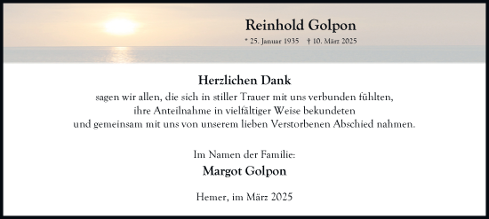 Traueranzeige von Reinhold Golpon von Tageszeitung