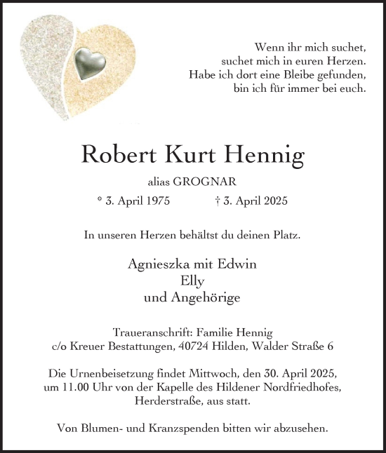 Traueranzeige von Robert Kurt Hennig von Tageszeitung