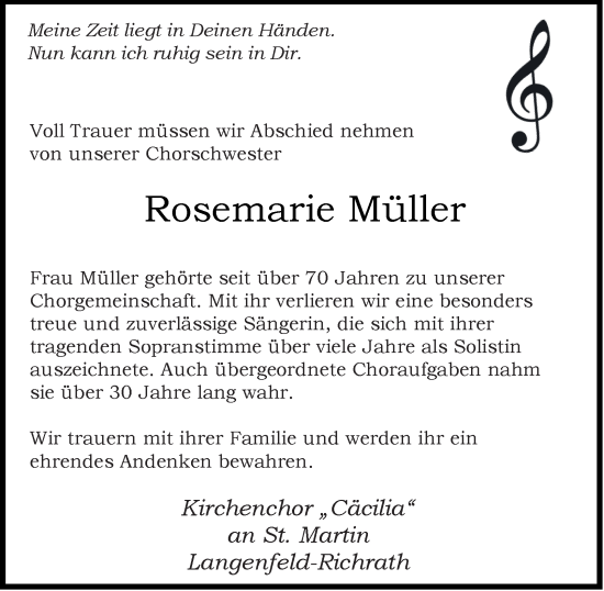 Traueranzeige von Rosemarie Müller von Tageszeitung