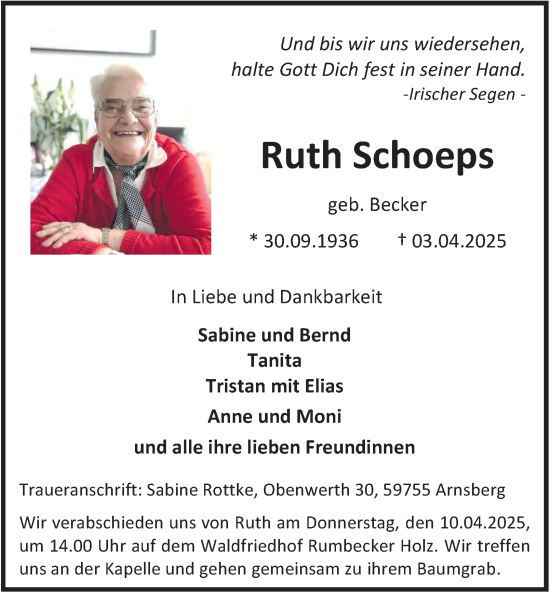 Traueranzeige von Ruth Schoeps von Tageszeitung