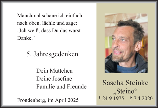 Traueranzeige von Sascha Steinke von Tageszeitung