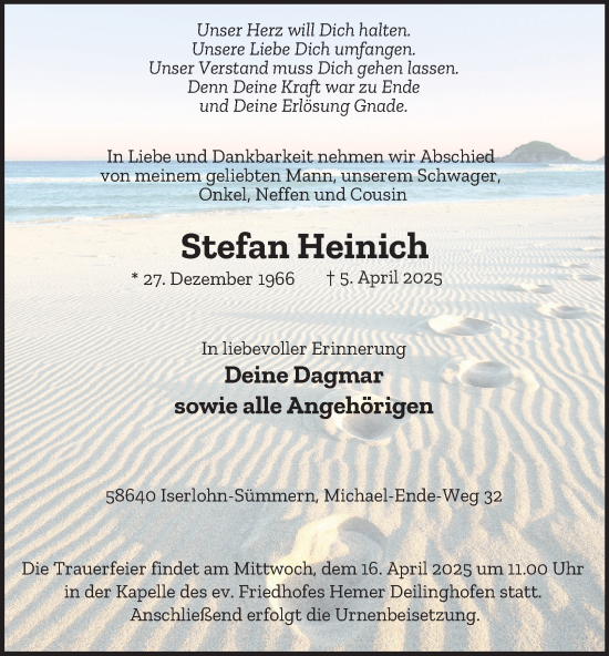 Traueranzeige von Stefan Heinich von Tageszeitung