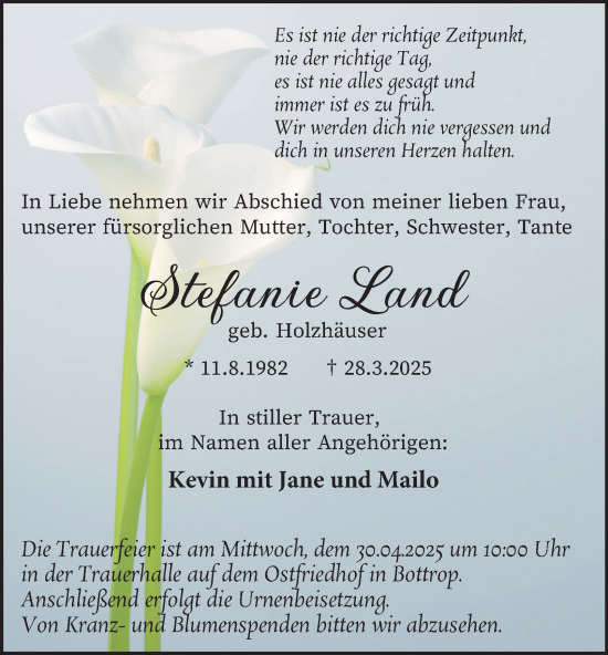 Traueranzeige von Stefanie Land von Tageszeitung