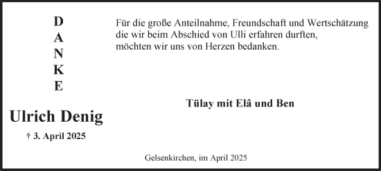 Traueranzeige von Ulrich Denig von Tageszeitung