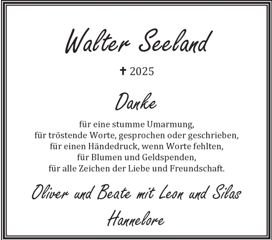 Traueranzeige von Walter Seeland von Tageszeitung