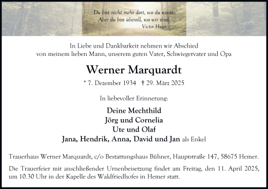 Traueranzeige von Werner Marquardt von Tageszeitung