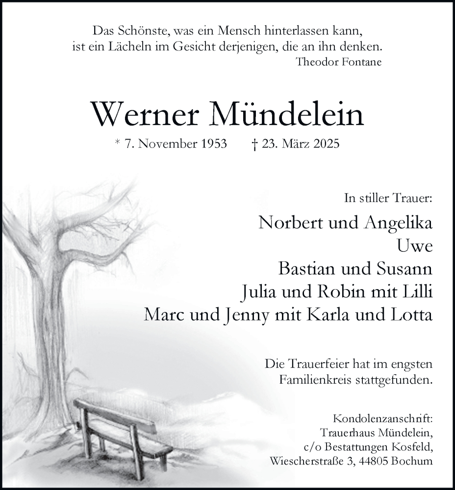  Traueranzeige für Werner Mündelein vom 05.04.2025 aus Tageszeitung