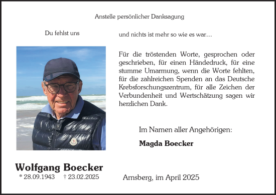 Traueranzeige von Wolfgang Boecker von Tageszeitung
