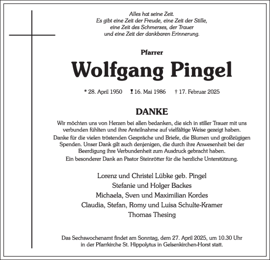 Traueranzeige von Wolfgang Pingel von Tageszeitung